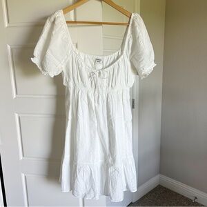 Sunday Best White Cotton Tiered Ruffle Mini Dress Lightweight Flowy Size L